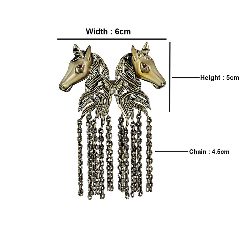 Mahi Antique Gold Plated Dual Horse Shaped Chain Sherwani Brooch for Men (BP1101099G)