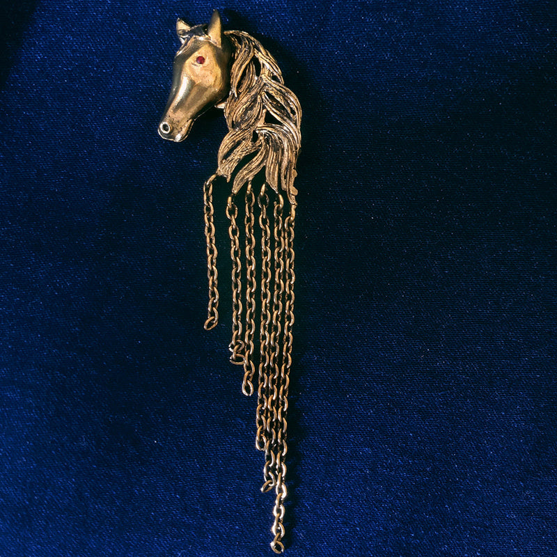 Mahi Antique Gold Plated Horse Shaped Tassel Chain Sherwani Brooch Pin for Men (BP1101103G)