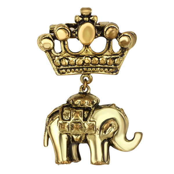 Mahi Gold Plated Crown and Baby Elephant Shaped Shervani Brooch for Men (BP1101111G)