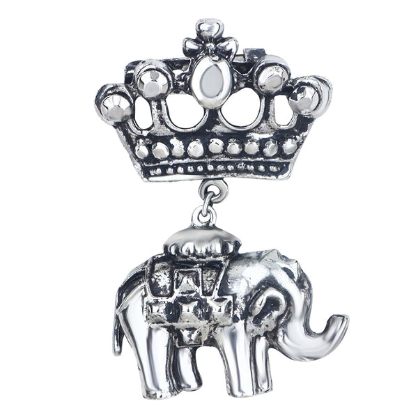 Mahi Oxidized Rhodium Plated Crown and Baby Elephant Shaped Shervani Brooch for Men (BP1101112R)