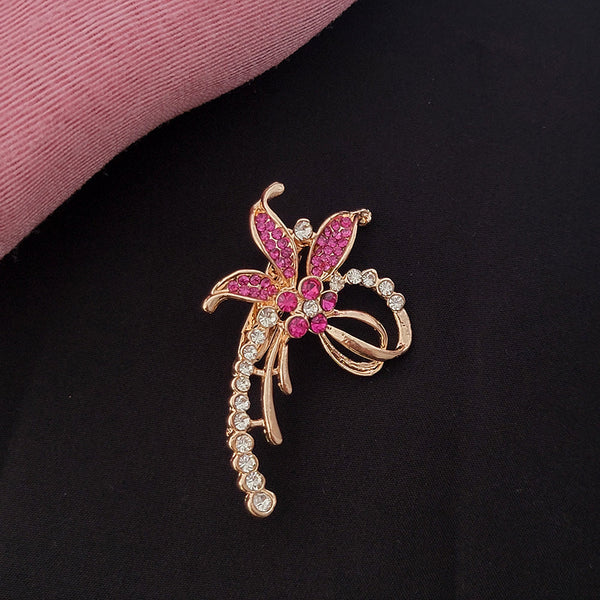 Mahi Rose Gold Plated Trendy Floral Pink and White Crystals Brooch / Saree Pin for Women (BP1101114ZPin)