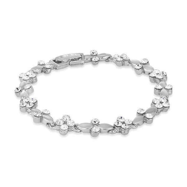 Mahi Rhodium Plated Locks Of Love Bracelet With Crystals For Women