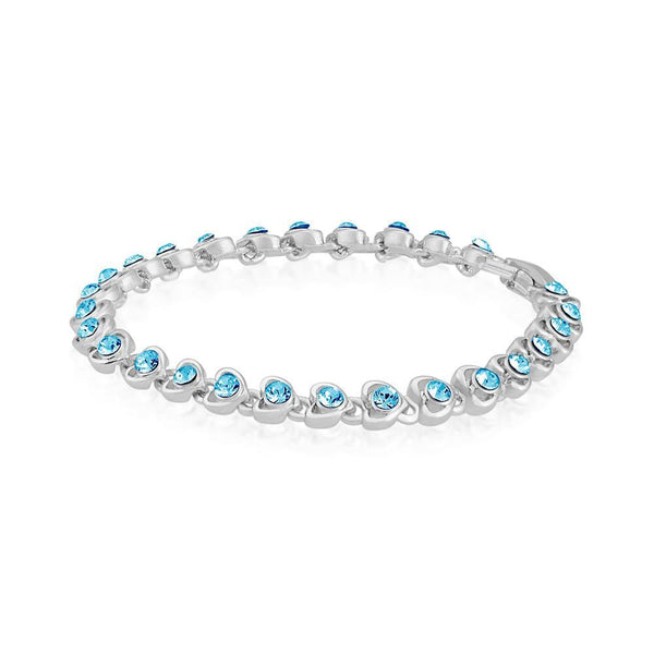 Mahi Rhodium Plated Blue Hearts Bracelet With Crystals For Women