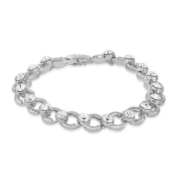 Mahi Rhodium Plated Complete Class Bracelet With Crystals For Women