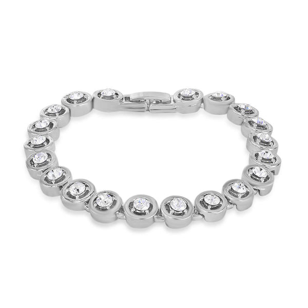 Mahi Rhodium Plated Captued Beauty Bracelet With Crystals For Women