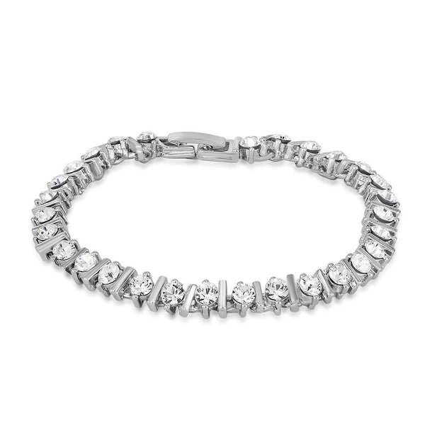 Mahi Rhodium Plated Limelight Beauty Bracelet With Crystals For Women