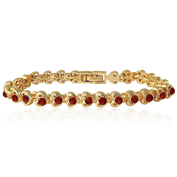 Mahi Gold Plated Tiny Red Hearts Bracelet With Crystals For Women