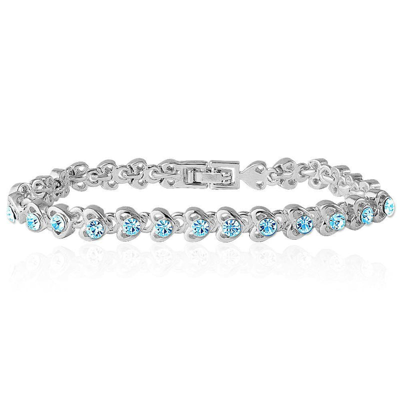 Mahi Rhodium Plated Tiny Blue Hearts Bracelet With Crystals For Women