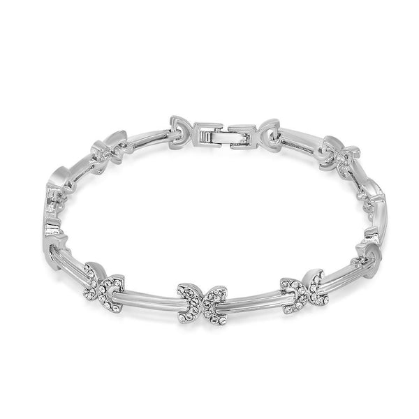 Mahi Rhodium Plated Enchanting Evening Bracelet With Crystals For Women