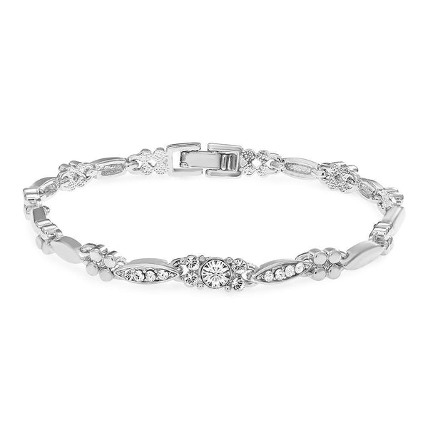 Mahi Rhodium Plated Beautiful Bracelet With Crystals For Women