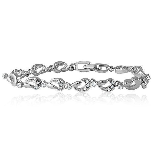 Mahi Rhodium Plated Paisley Bracelet With Crystals For Women