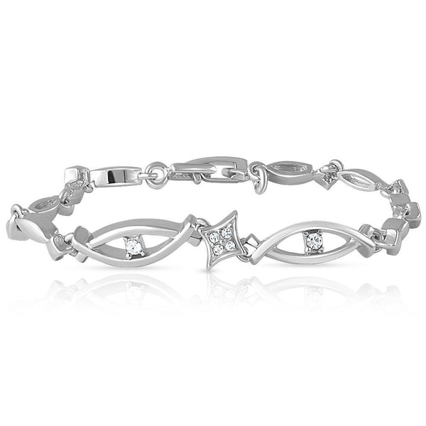 Mahi Rhodium Plated Marquise Bracelet With Crystal For Women
