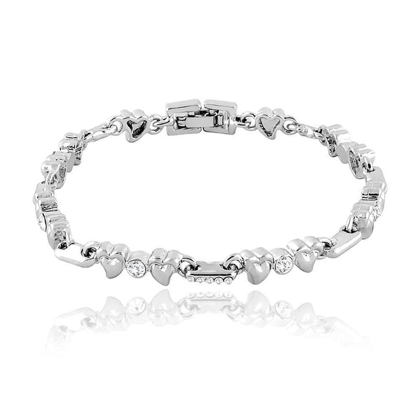 Mahi Rhodium Plated Hearts And Rounds Bracelet With Crystal For Women
