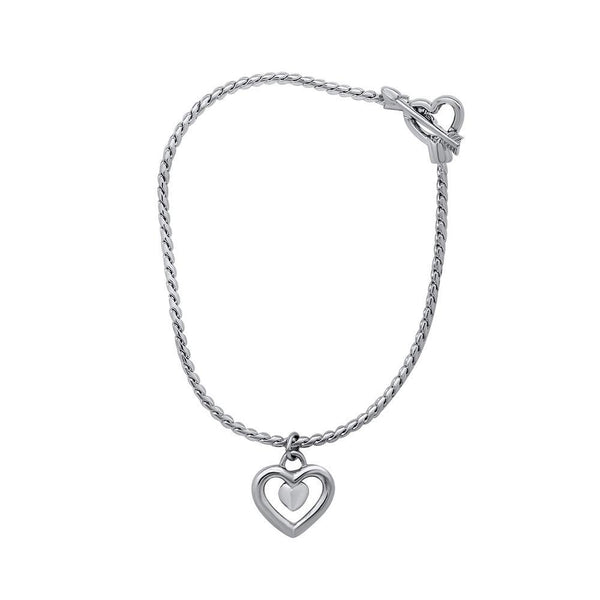 Mahi Valentine Crystal Heart Rhodium Plated Bracelet For Women