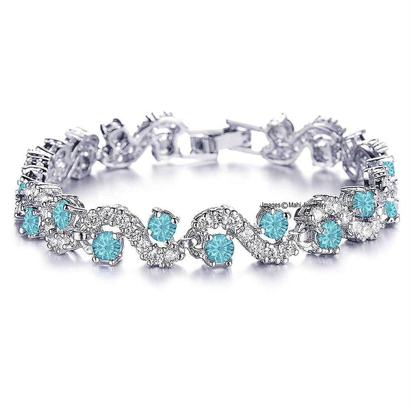 Mahi Rich Royal Aqua Blue Crystals Bracelet - BR1100281RBlu