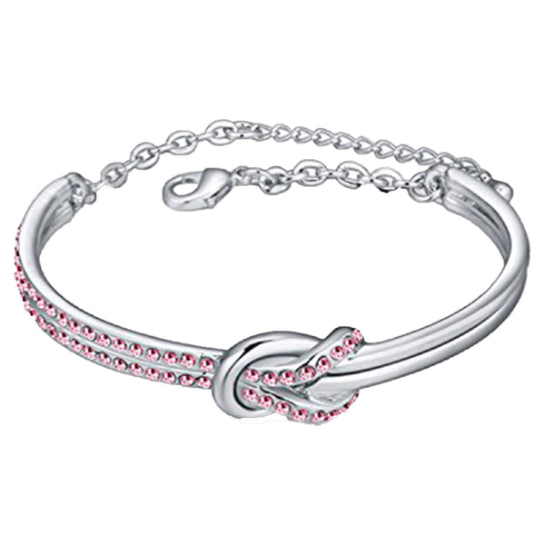 Mahi Rhodium Plated Cute Knot Pink Crystal Bracelet for Women & Girls - BR1100357RPin