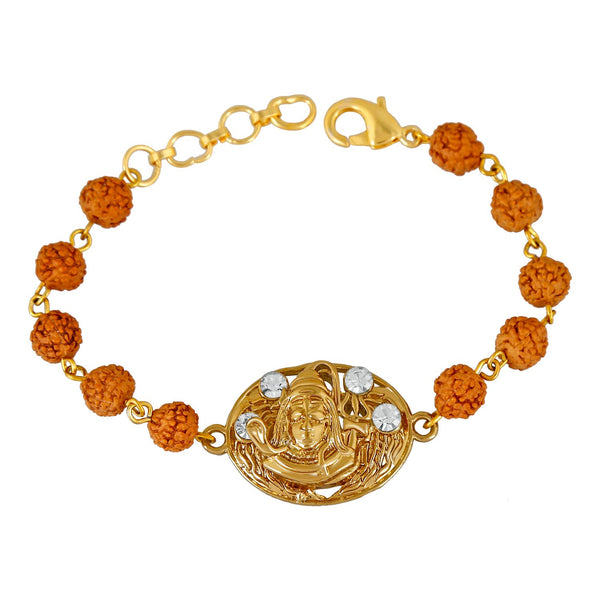 Mahi Gold Plated Purely Divine Shiv-Rudraksh Bracelet with crystal stones for men - BR1100371G
