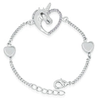 Mahi Rhodium Plated Heart Love Innocent Unicorn Bracelet with Crystal Stones - BR1100372R