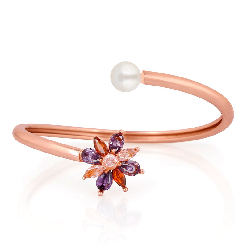 Mahi RoseGold Plated Floral Exclusive Adjustable Bracelet with Cubic Zirconia stones - BR1100384ZMul