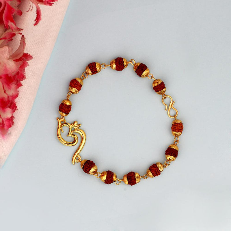 Gold Plated Om Rudraksha Bracelet For Men – Japam