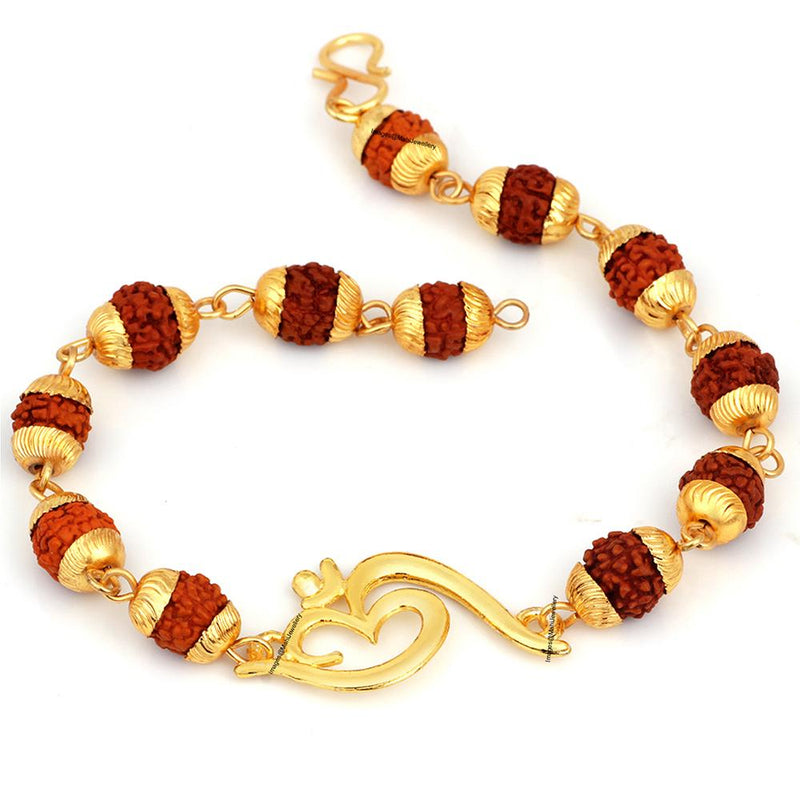 Mahi Gold Plated Divine Om Rudraksh Religious Bracelet for Men (BR1100420G)