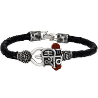 Mahi Lord Shiv Mahakal Shiva Trisul, Rudraksh Leather Bracelet Kada for Men (BR1100423R)