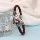 Mahi Rudraksh Lord Shiv Trishul Mahakal Damru Designer Oxidized Leather Kadas Bracelet Cuff for Men (BR1100425R)