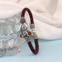 Mahi Rudraksh Lord Shiv Trishul Mahakal Damru Designer Oxidized Leather Kadas Bracelet Cuff for Men (BR1100425R)