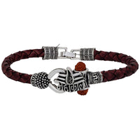 Mahi Rudraksh Lord Shiv Trishul Mahakal Damru Designer Oxidized Leather Kadas Bracelet Cuff for Men (BR1100425R)