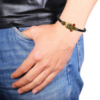 Mahi Rudraksh Lord Shiv Trishul Mahakal Damru Designer Leather Kadas Bracelet Cuff for Men (BR1100426G)