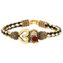 Mahi Om Shiva Trishul Om Rudraksha Alloy and Leather Kada Bracelets for Men (BR1100436G)