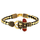 Mahi Rudraksha Bholenath Trishul Damroo Alloy and Leather Cuff Kada Bracelet for Men (BR1100438G)