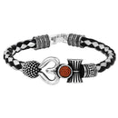 Mahi Rudraksha Bholenath Trishul Damroo Alloy and Leather Kadas Bracelet Cuff for Men (BR1100441R)