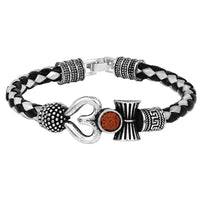 Mahi Rudraksha Bholenath Trishul Damroo Alloy and Leather Kadas Bracelet Cuff for Men (BR1100441R)