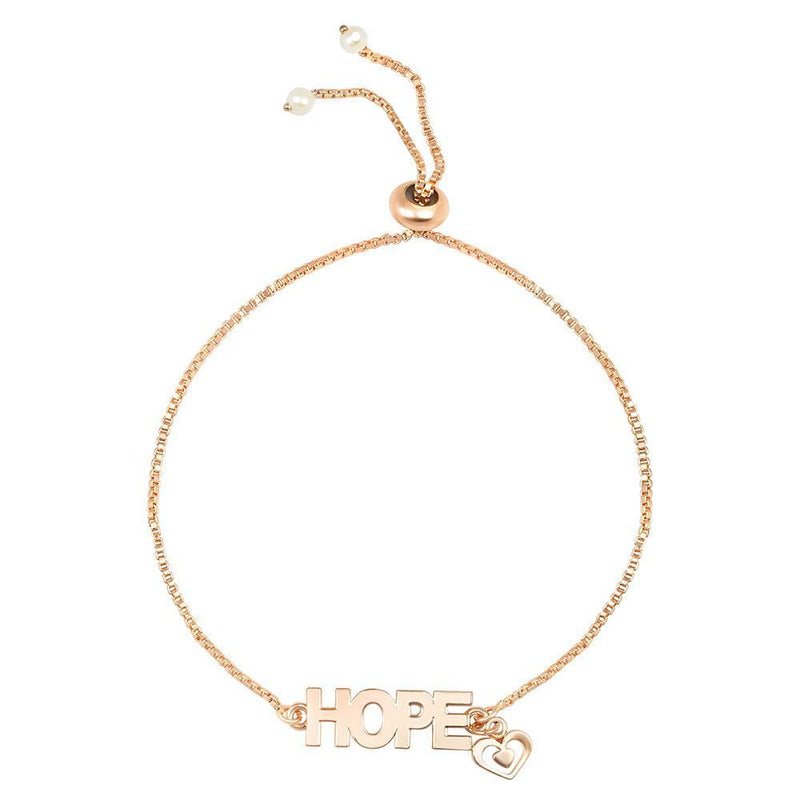 Mahi Rose Gold Plated Inspirational Word Hope and Heart Adjustable Bracelet for Women (BR1100457Z)
