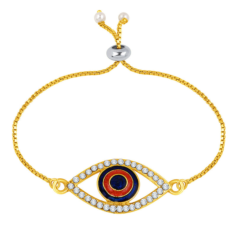 Mahi Golden Color Red and Blue Meenakari work Evil Eye Adjustable Bracelet with Crystalsfor Girls (BR1100469G)