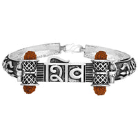 Mahi Silver Oxidised Plated Shiv and Trishul Rudraksha Bracelet Kada for Mens (BR1100483R)