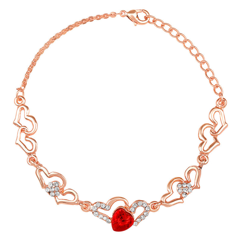 Mahi Valentine Special Lovely Red Heart Link Bracelet with Glittering Crystal stones for Girls (BR1100484ZRed)