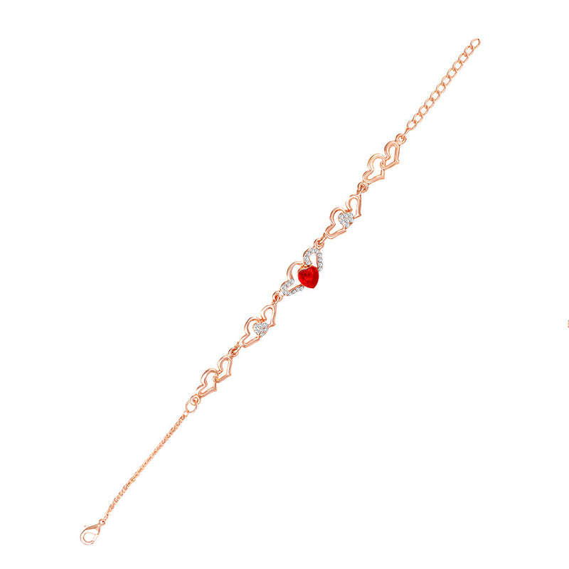 Mahi Valentine Special Lovely Red Heart Link Bracelet with Glittering Crystal stones for Girls (BR1100484ZRed)