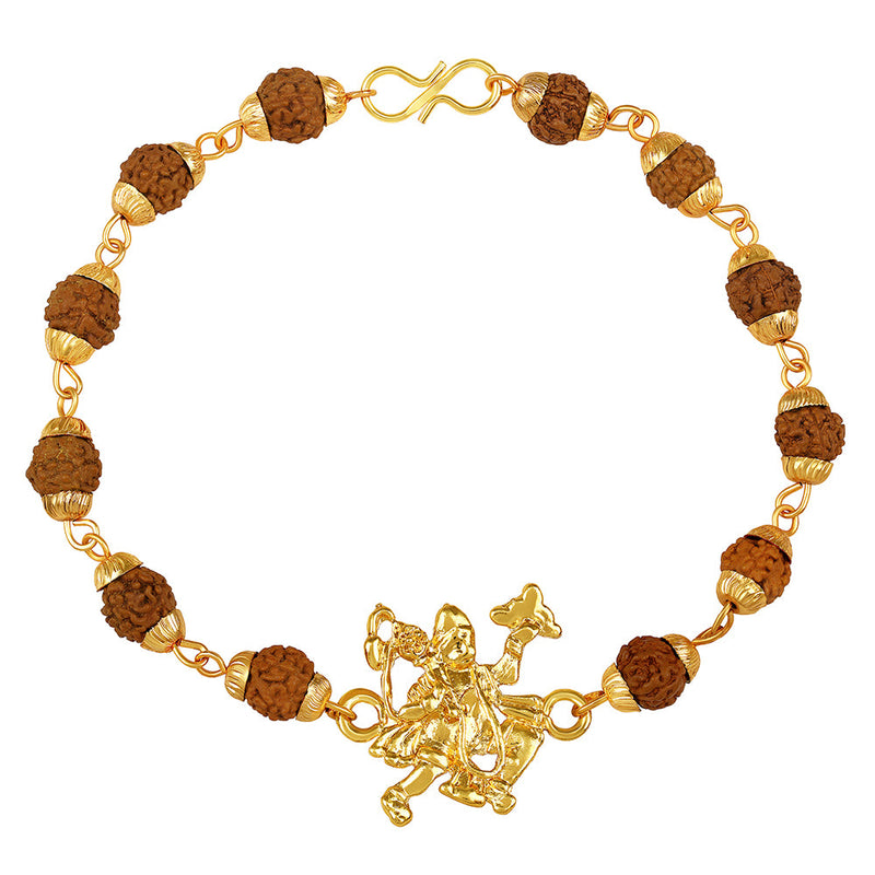 Mahi Gold Plated Bajrangbali Hanuman Bracelet with Rudraksha for Men (BR1100486G)