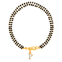 Mahi Dual Chain 'P' Alphabet Initial Mangalsutra Bracelet with Beads and Cubic Zirconia for Women (BR1100498G)