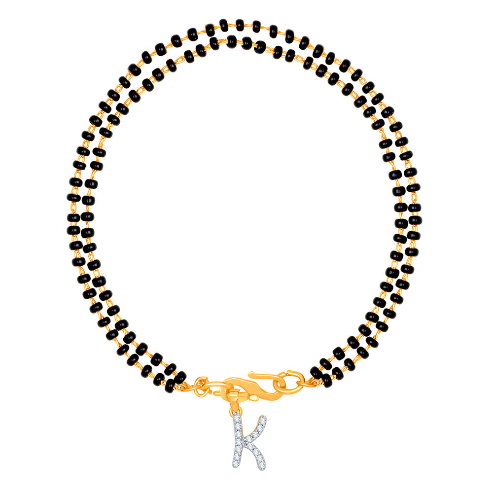 Mahi Dual Chain 'K' Alphabet Initial Mangalsutra Bracelet with Beads and Cubic Zirconia for Women (BR1100500G)