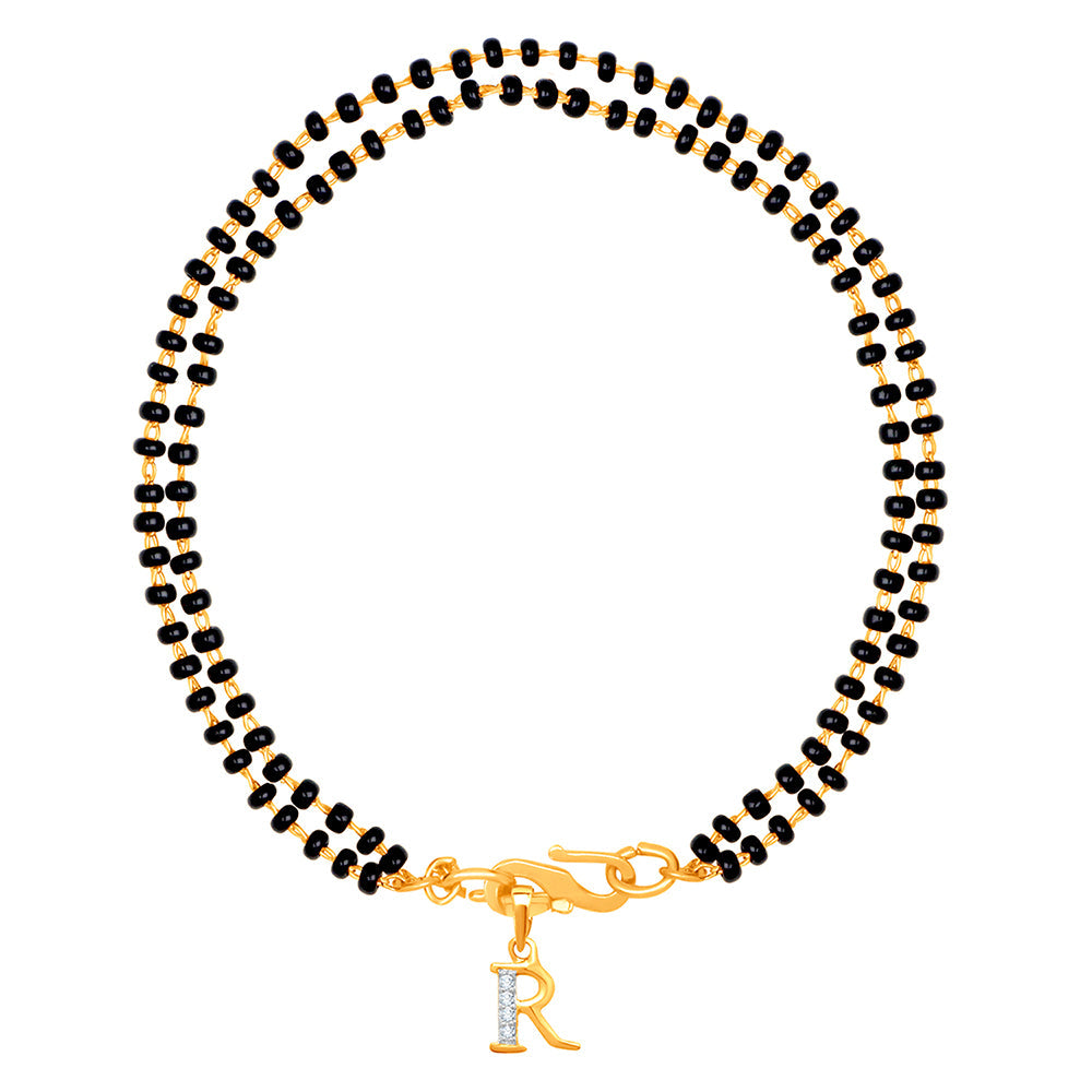 Mahi Dual Chain 'R' Alphabet Initial Mangalsutra Bracelet with Beads and Cubic Zirconia for Women (BR1100802G)