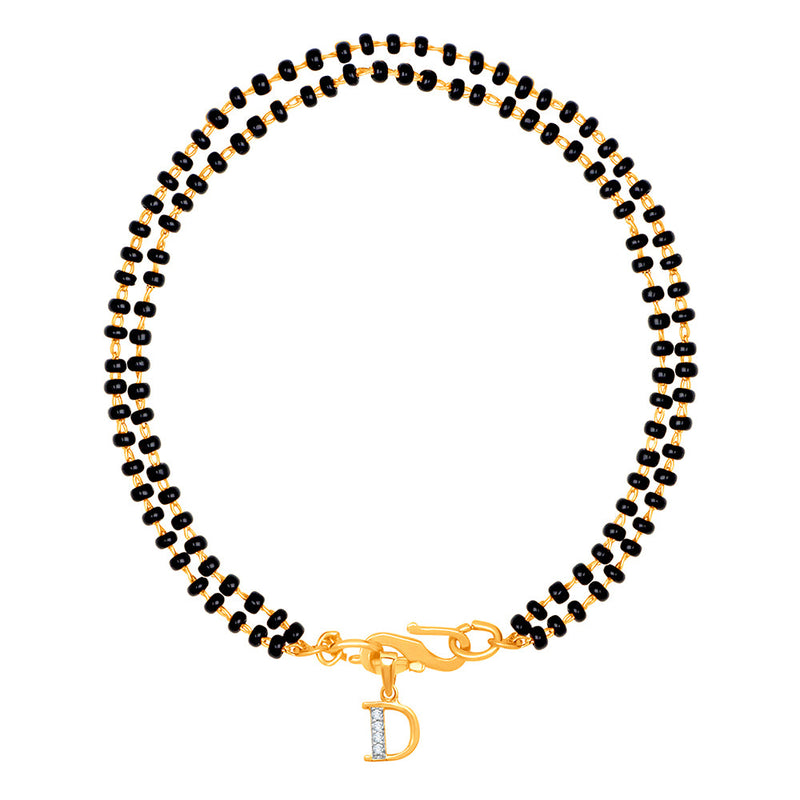 Mahi Dual Chain 'D' Alphabet Initial Mangalsutra Bracelet with Beads and Cubic Zirconia for Women (BR1100803G)