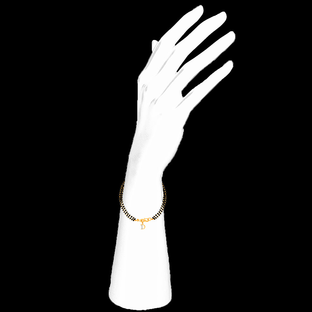 Mahi Dual Chain 'D' Alphabet Initial Mangalsutra Bracelet with Beads and Cubic Zirconia for Women (BR1100803G)