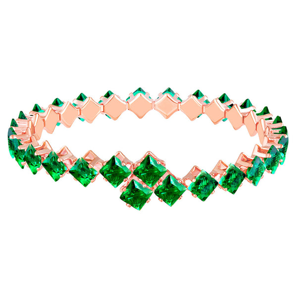Mahi Rose Gold Plated Classic Princess Cut Green Cubic Zirconia Studed Adjustable Kada Bracelet for Women (BR1101012ZGre)