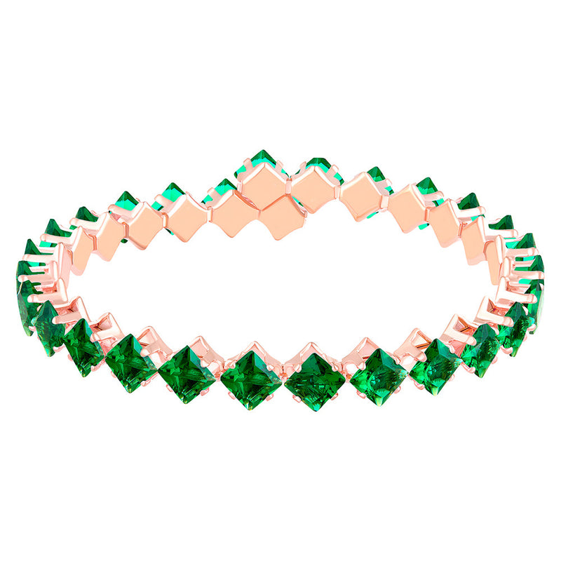 Mahi Rose Gold Plated Classic Princess Cut Green Cubic Zirconia Studed Adjustable Kada Bracelet for Women (BR1101012ZGre)