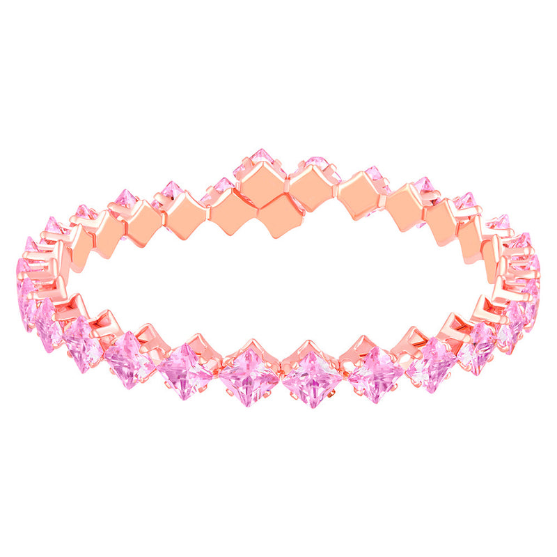 Mahi Rose Gold Plated Classic Princess Cut Pink Cubic Zirconia Studed Adjustable Kada Bracelet for Women (BR1101014ZPin)