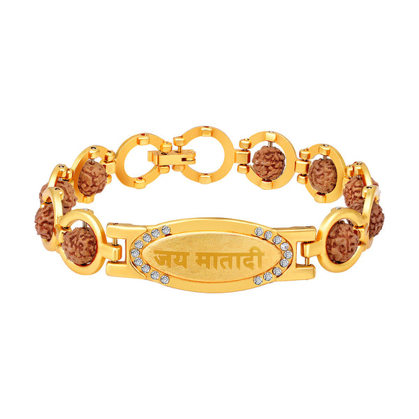 Mahi Gold and Rhodium Plated Religious Jai Mata Di Rudraksha Bracelet for Men (BR1101023G)