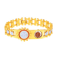Mahi Gold and Rhodium Plated Om Sun Kada Bracelet with Rudraksh and Red Mee Work for Men (BR1101024M)